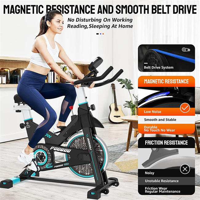 pooboo Magnetic Resistance Indoor Cycling Bike, Belt Drive Indoor Exercise Bike Stationary LCD Monitor with Ipad Mount ＆Comfortable Seat Cushion for Home Cardio Workout Cycle Bike Training 2022 Upgraded Version