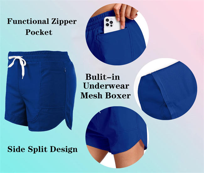 Women Quick-Dry Running Shorts Workout Sport Layer Active Short Pants with Zip Pockets