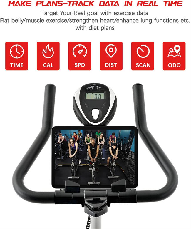 Exercise Bike, Indoor Cycling Bike with iPad Holder, LCD Monitor and Comfortable Seat Cushion, 330 Lbs Weight Capacity