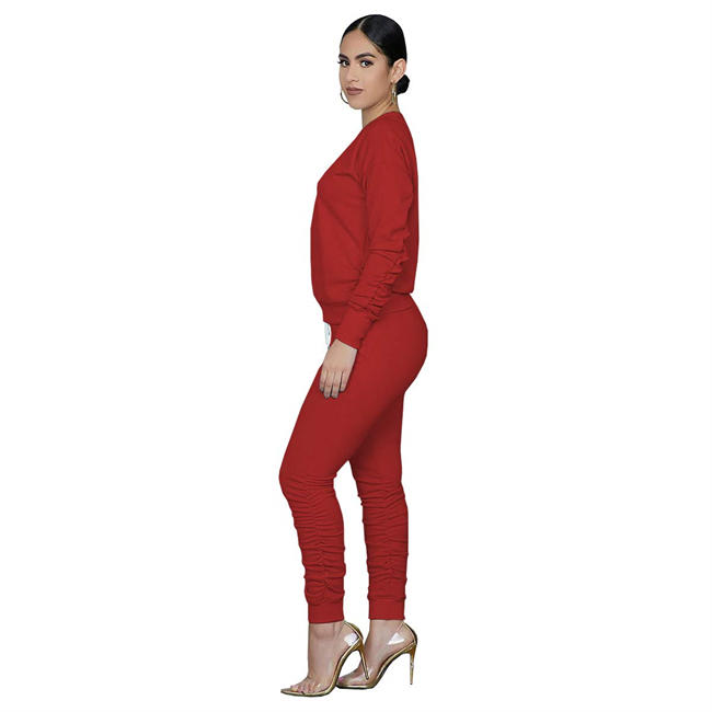 Women 2 Piece Outfit - Casual Solid Color T-Shirts Workout Tracksuit Bodycon Pants Suit Set Jumpsuit Rompers