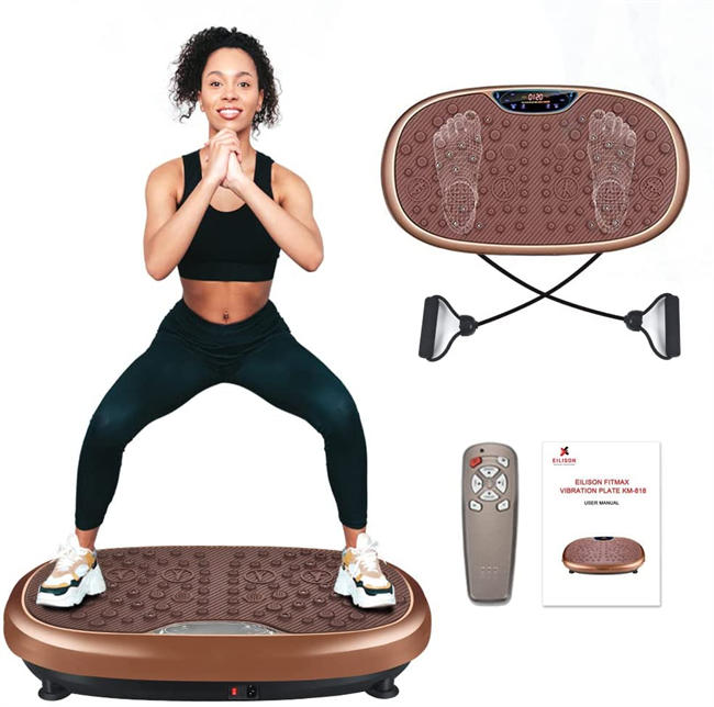 FitMax 3D XL Vibration Plate Exercise Machine - Whole Body Workout Vibration Fitness Platform w/Loop Bands - Home Training Equipment for Recovery, Wellness, Weight Loss (Jumbo Size) (Brown)