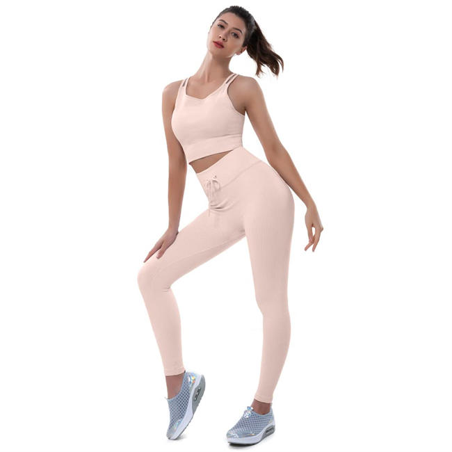 Women 2 Piece Yoga Running Fitness Outfits Seamless Exercise Sportswear Legging Crop Top Gym Clothes