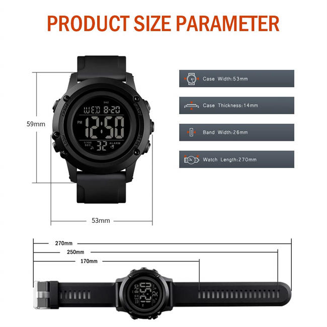 Mens Digital Sports Watch Large Face Waterproof Wrist Watches for Men with Stopwatch Alarm LED Back Light