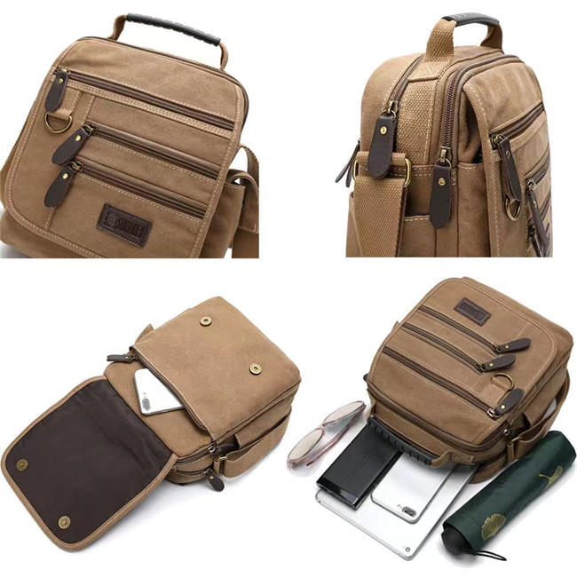 Mens bag Canvas Shoulder Bag Small Messenger Crossbody Bag Work Bag Vintage Multi-function