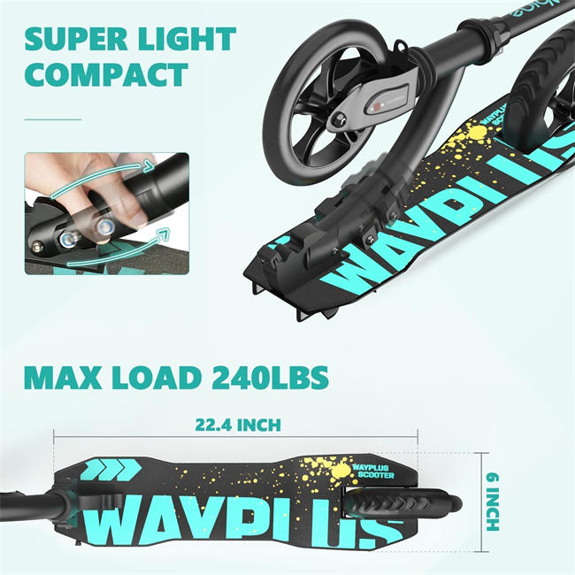 Kick Scooter for Teens & Adults. Max Load 240 LBS. Foldable, Lightweight, 9 Big Wheels, 4 Adjustable Level. Bearing ABEC9