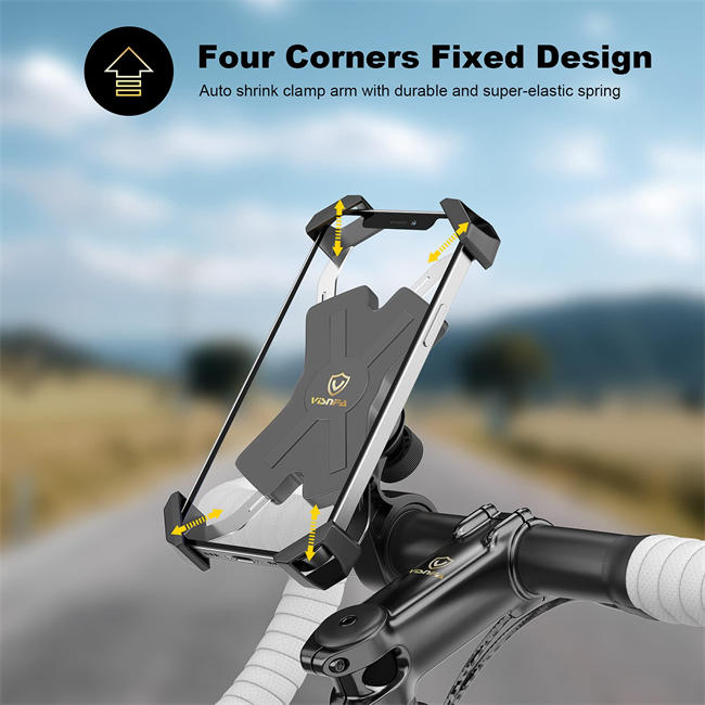 New Bike Phone Mount with Stainless Steel Clamp Arms Anti Shake and Stable 360° Rotation