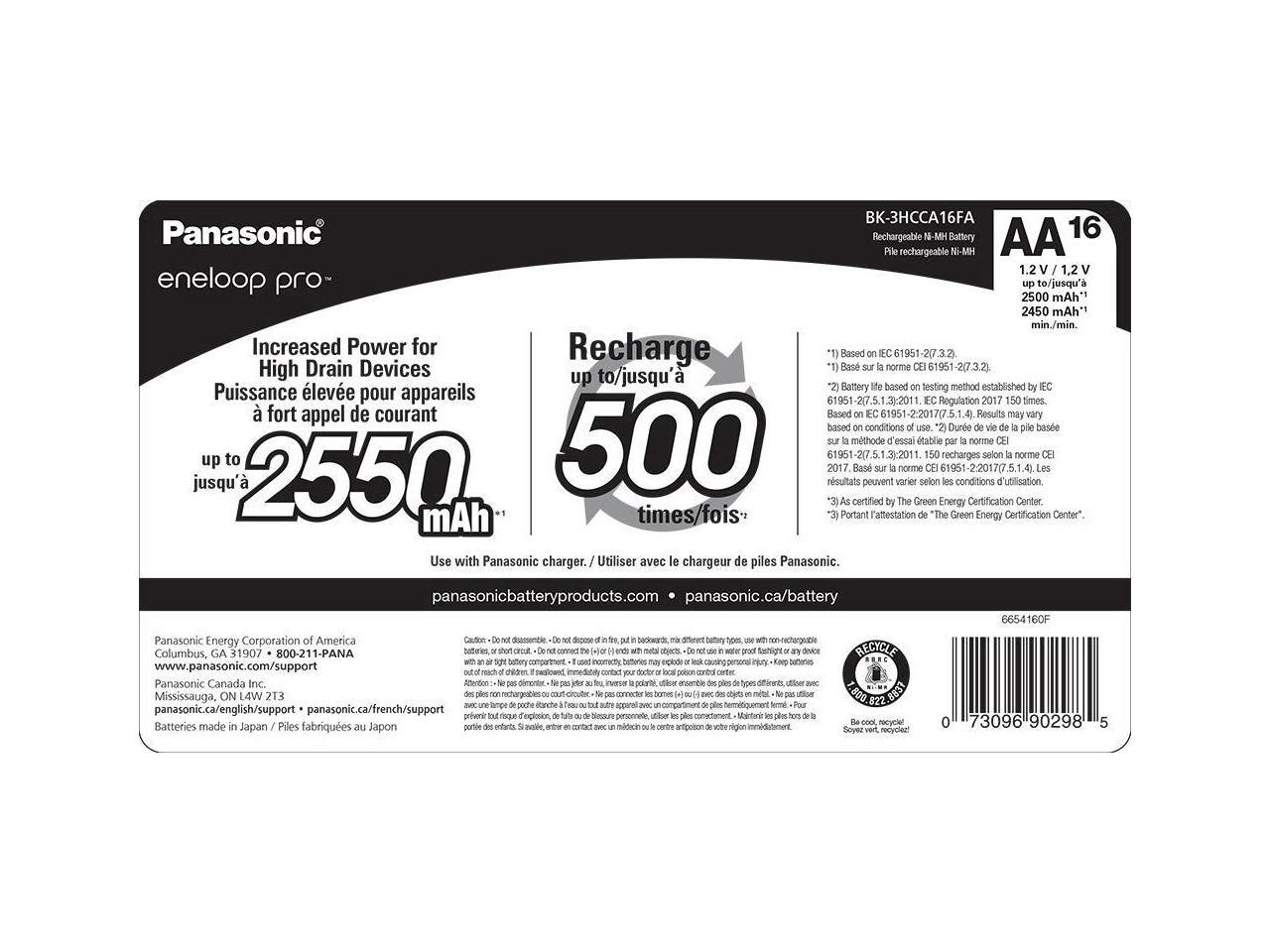 Panasonic BK-3HCCA16FA eneloop pro AA High Capacity Ni-MH Pre-Charged Rechargeable Batteries, 16 Pack